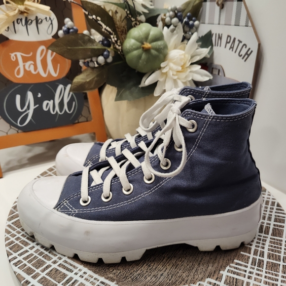 😍EUC Converse Chuck Taylor All Star High Top Lugged Lace Up Sneakers, Navy Blue - Picture 1 of 15